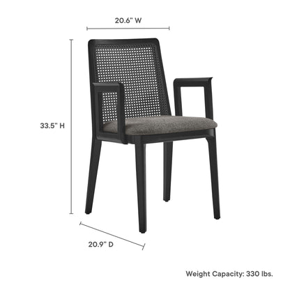 Modway Outlet Monarch Wood and Rattan Dining Armchair by Modway  Bar and Dining Furniture Black Black Gray - EEI-6844-BLK-BLK-GRY