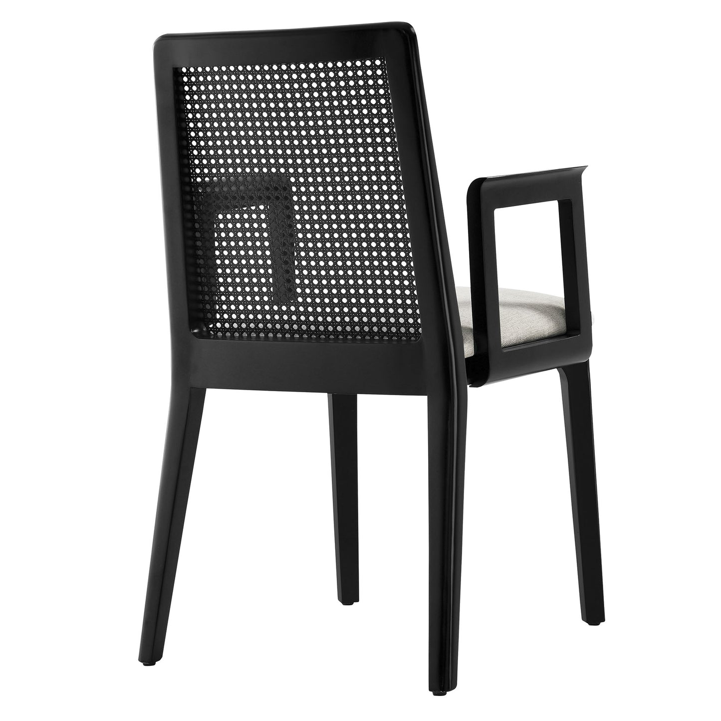 Modway Outlet Monarch Wood and Rattan Dining Armchair by Modway  Bar and Dining Furniture Black Black Heathered Weave Ivory - EEI-6844-BLK-BLK-HEI