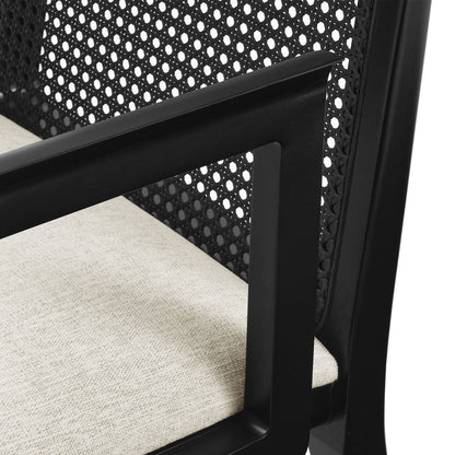 Modway Outlet Monarch Wood and Rattan Dining Armchair by Modway  Bar and Dining Furniture Black Black Heathered Weave Ivory - EEI-6844-BLK-BLK-HEI