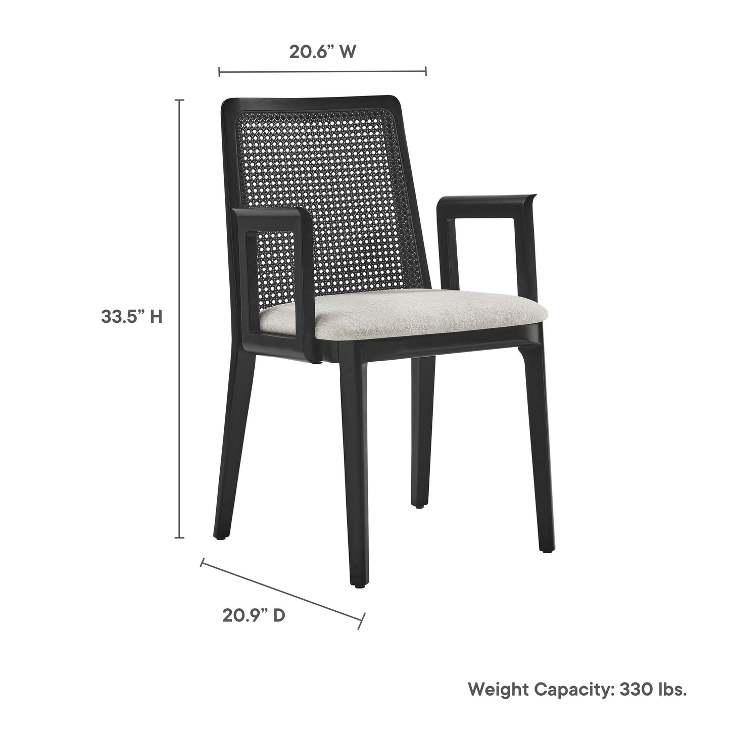 Modway Outlet Monarch Wood and Rattan Dining Armchair by Modway  Bar and Dining Furniture Black Black Heathered Weave Ivory - EEI-6844-BLK-BLK-HEI