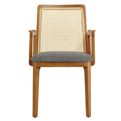 Modway Outlet Monarch Wood and Rattan Dining Armchair by Modway  Bar and Dining Furniture Honey Natural Gray - EEI-6844-HON-NAT-GRY