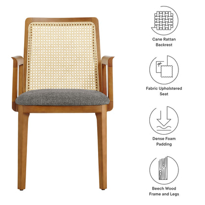 Modway Outlet Monarch Wood and Rattan Dining Armchair by Modway  Bar and Dining Furniture Honey Natural Gray - EEI-6844-HON-NAT-GRY