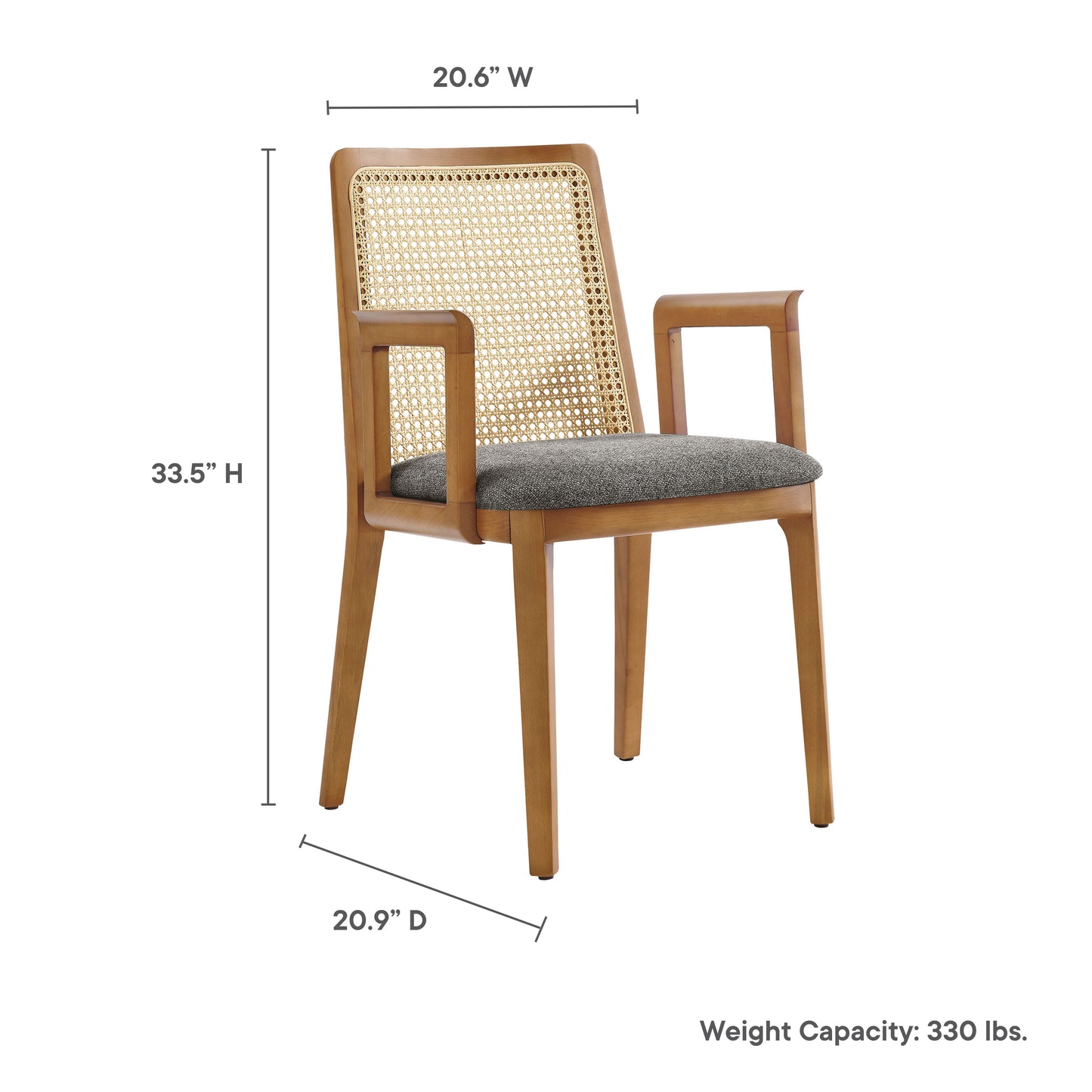 Modway Outlet Monarch Wood and Rattan Dining Armchair by Modway  Bar and Dining Furniture Honey Natural Gray - EEI-6844-HON-NAT-GRY