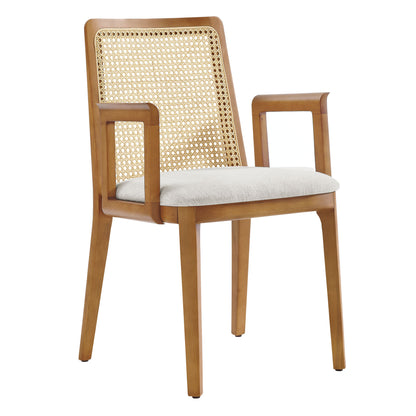 Modway Outlet Monarch Wood and Rattan Dining Armchair by Modway  Bar and Dining Furniture Honey Natural Heathered Weave Ivory - EEI-6844-HON-NAT-HEI