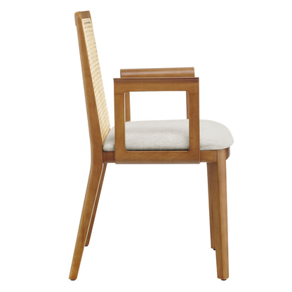 Modway Outlet Monarch Wood and Rattan Dining Armchair by Modway  Bar and Dining Furniture Honey Natural Heathered Weave Ivory - EEI-6844-HON-NAT-HEI