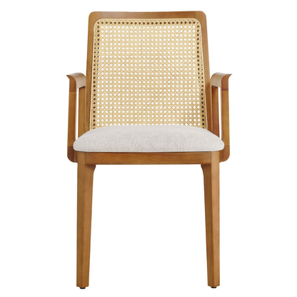 Modway Outlet Monarch Wood and Rattan Dining Armchair by Modway  Bar and Dining Furniture Honey Natural Heathered Weave Ivory - EEI-6844-HON-NAT-HEI