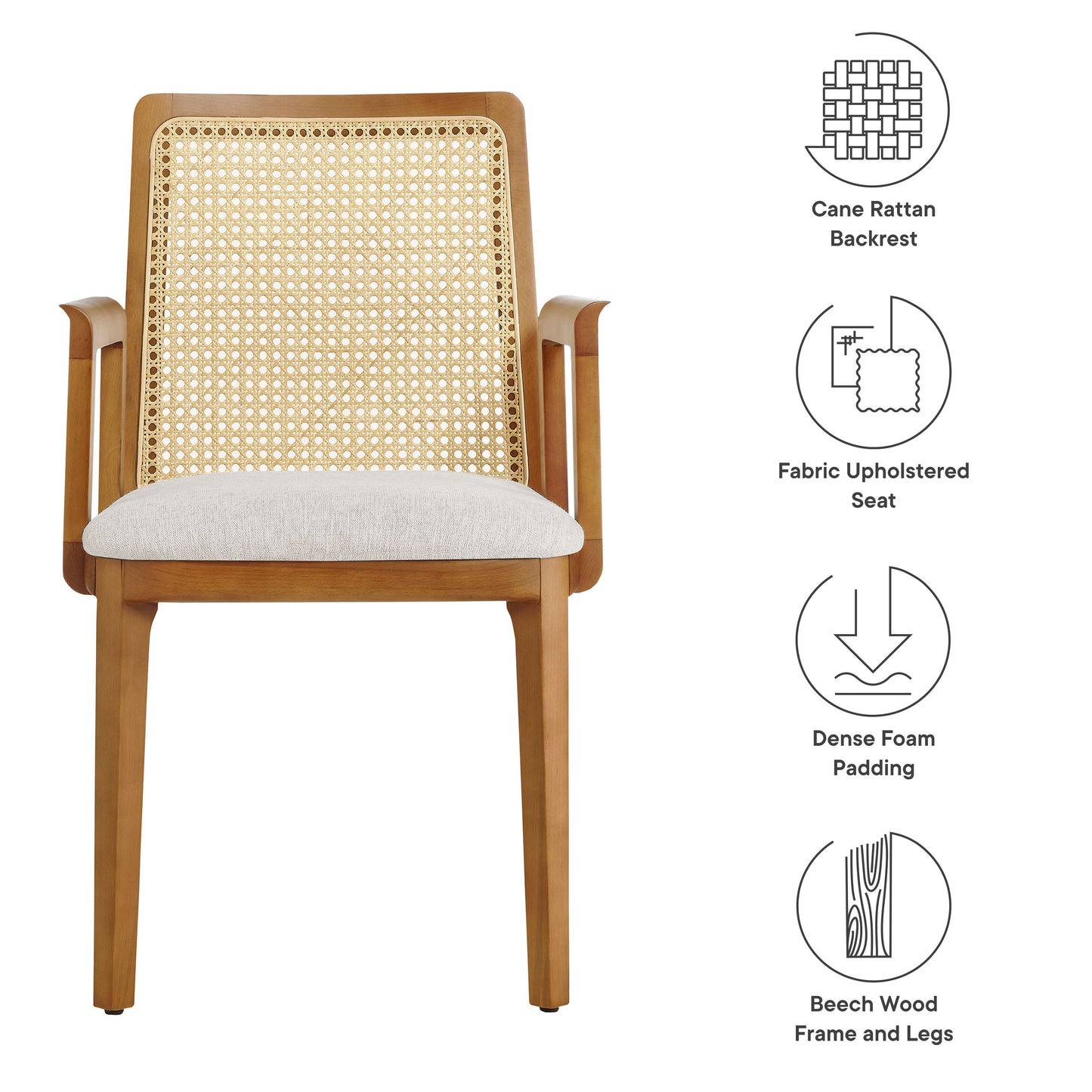 Modway Outlet Monarch Wood and Rattan Dining Armchair by Modway  Bar and Dining Furniture Honey Natural Heathered Weave Ivory - EEI-6844-HON-NAT-HEI