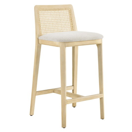 Modway Outlet Monarch Wood and Rattan Counter Stool by Modway  Bar and Dining Furniture Antique White Natural Heathered Weave Ivory - EEI-6845-AQW-NAT-HEI