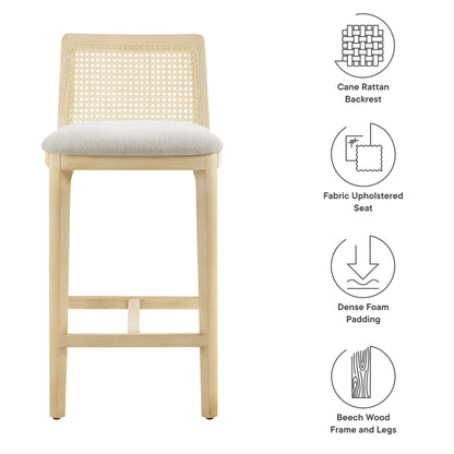 Modway Outlet Monarch Wood and Rattan Counter Stool by Modway  Bar and Dining Furniture Antique White Natural Heathered Weave Ivory - EEI-6845-AQW-NAT-HEI