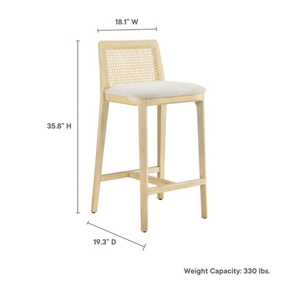 Modway Outlet Monarch Wood and Rattan Counter Stool by Modway  Bar and Dining Furniture Antique White Natural Heathered Weave Ivory - EEI-6845-AQW-NAT-HEI