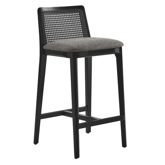 Modway Outlet Monarch Wood and Rattan Counter Stool by Modway  Bar and Dining Furniture Black Black Gray - EEI-6845-BLK-BLK-GRY