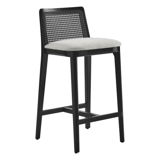 Modway Outlet Monarch Wood and Rattan Counter Stool by Modway  Bar and Dining Furniture Black Black Heathered Weave Ivory - EEI-6845-BLK-BLK-HEI