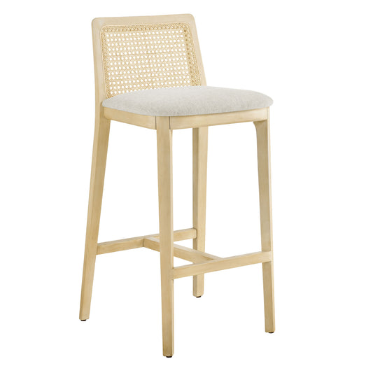 Modway Outlet Monarch Wood and Rattan Bar Stool by Modway  Bar and Dining Furniture Antique White Natural Heathered Weave Ivory - EEI-6846-AQW-NAT-HEI