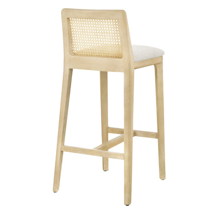 Modway Outlet Monarch Wood and Rattan Bar Stool by Modway  Bar and Dining Furniture Antique White Natural Heathered Weave Ivory - EEI-6846-AQW-NAT-HEI