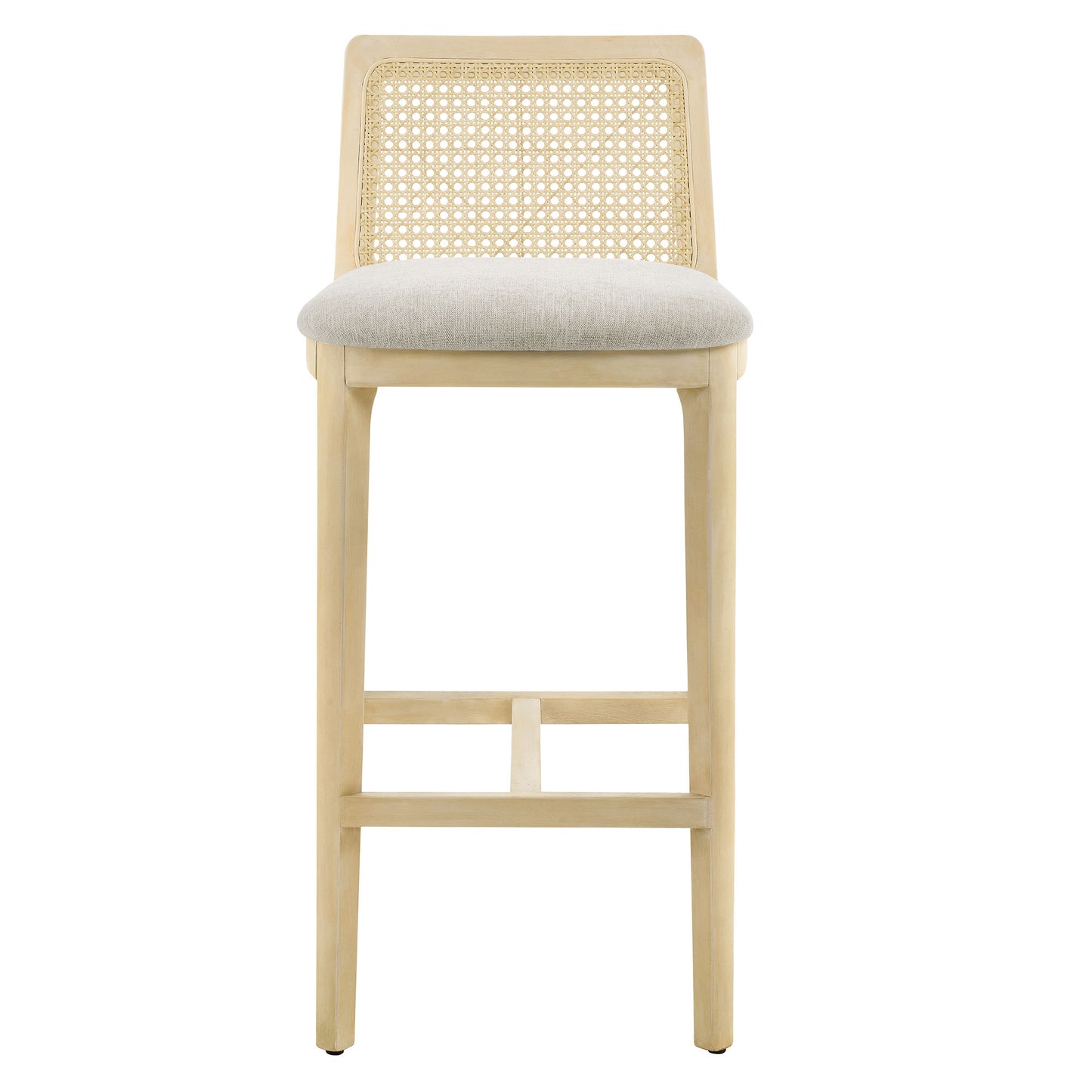 Modway Outlet Monarch Wood and Rattan Bar Stool by Modway  Bar and Dining Furniture Antique White Natural Heathered Weave Ivory - EEI-6846-AQW-NAT-HEI