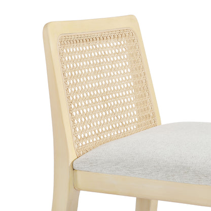 Modway Outlet Monarch Wood and Rattan Bar Stool by Modway  Bar and Dining Furniture Antique White Natural Heathered Weave Ivory - EEI-6846-AQW-NAT-HEI