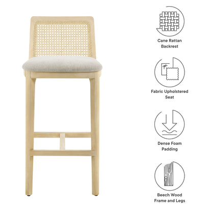 Modway Outlet Monarch Wood and Rattan Bar Stool by Modway  Bar and Dining Furniture Antique White Natural Heathered Weave Ivory - EEI-6846-AQW-NAT-HEI