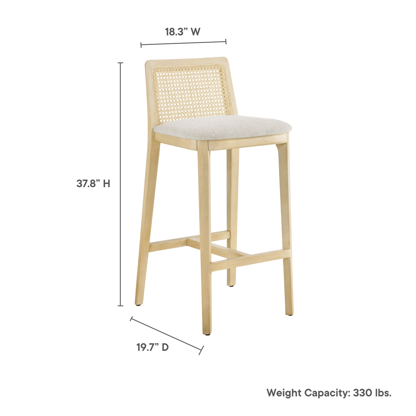 Modway Outlet Monarch Wood and Rattan Bar Stool by Modway  Bar and Dining Furniture Antique White Natural Heathered Weave Ivory - EEI-6846-AQW-NAT-HEI