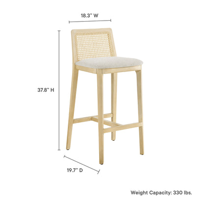 Modway Outlet Monarch Wood and Rattan Bar Stool by Modway  Bar and Dining Furniture Antique White Natural Heathered Weave Ivory - EEI-6846-AQW-NAT-HEI