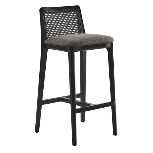 Modway Outlet Monarch Wood and Rattan Bar Stool by Modway  Bar and Dining Furniture Black Black Gray - EEI-6846-BLK-BLK-GRY