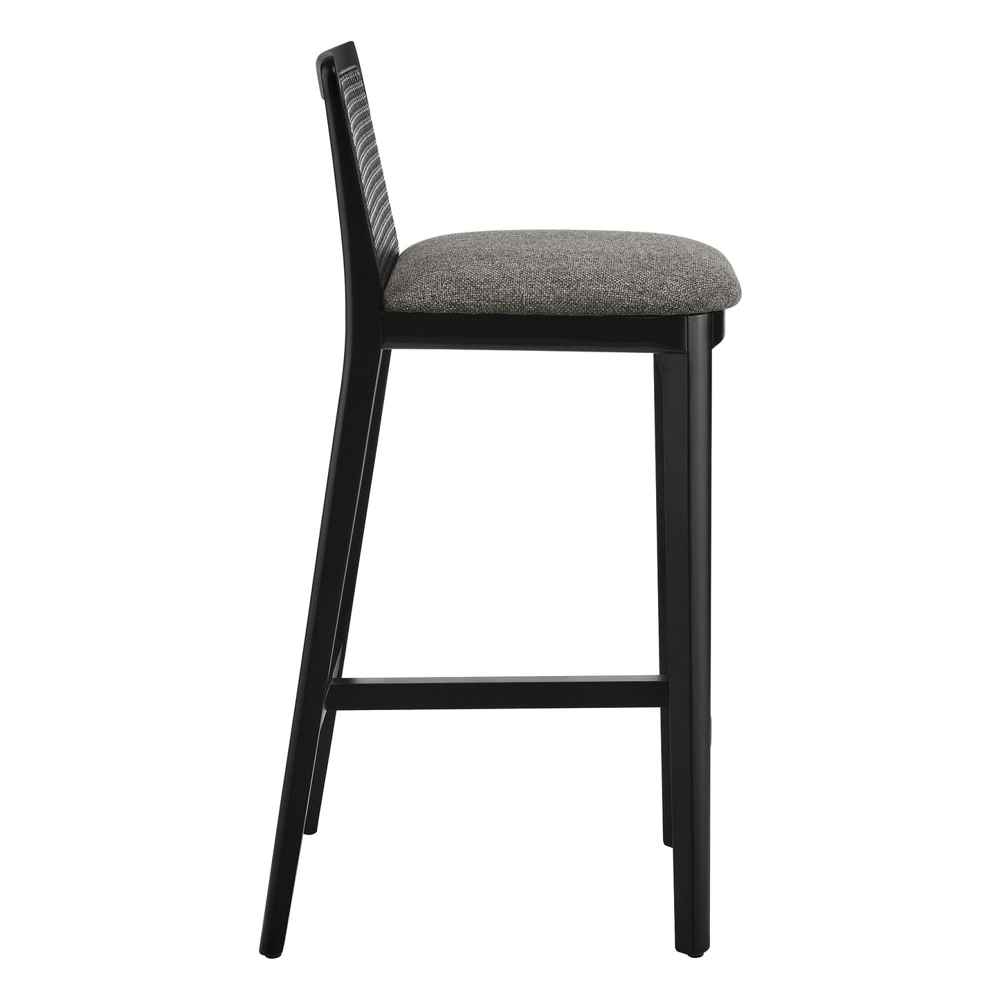 Modway Outlet Monarch Wood and Rattan Bar Stool by Modway  Bar and Dining Furniture Black Black Gray - EEI-6846-BLK-BLK-GRY