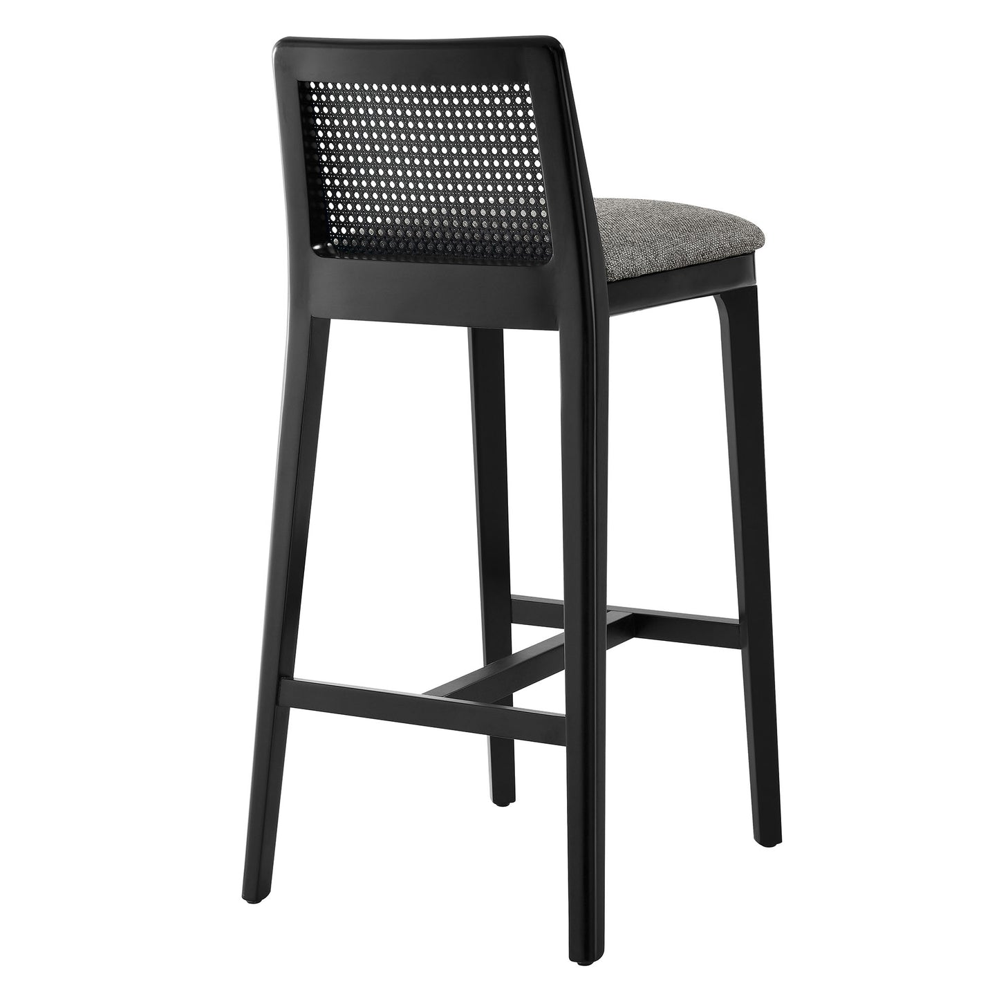 Modway Outlet Monarch Wood and Rattan Bar Stool by Modway  Bar and Dining Furniture Black Black Gray - EEI-6846-BLK-BLK-GRY