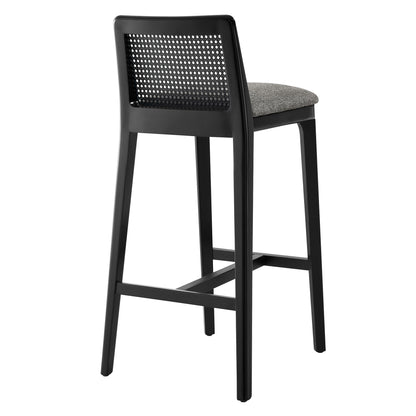 Modway Outlet Monarch Wood and Rattan Bar Stool by Modway  Bar and Dining Furniture Black Black Gray - EEI-6846-BLK-BLK-GRY