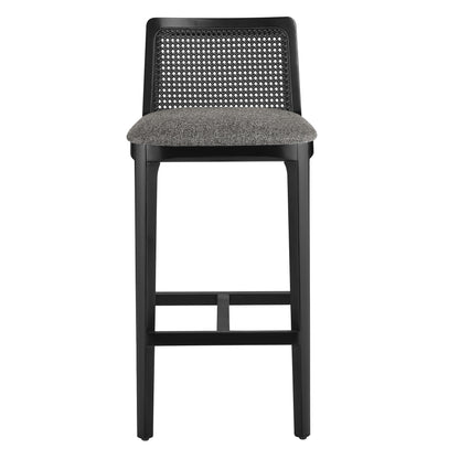 Modway Outlet Monarch Wood and Rattan Bar Stool by Modway  Bar and Dining Furniture Black Black Gray - EEI-6846-BLK-BLK-GRY