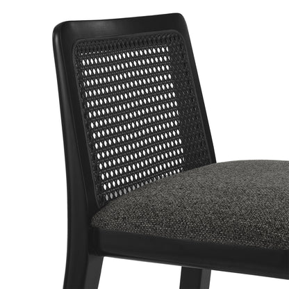 Modway Outlet Monarch Wood and Rattan Bar Stool by Modway  Bar and Dining Furniture Black Black Gray - EEI-6846-BLK-BLK-GRY