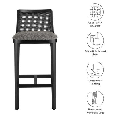 Modway Outlet Monarch Wood and Rattan Bar Stool by Modway  Bar and Dining Furniture Black Black Gray - EEI-6846-BLK-BLK-GRY
