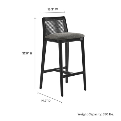 Modway Outlet Monarch Wood and Rattan Bar Stool by Modway  Bar and Dining Furniture Black Black Gray - EEI-6846-BLK-BLK-GRY