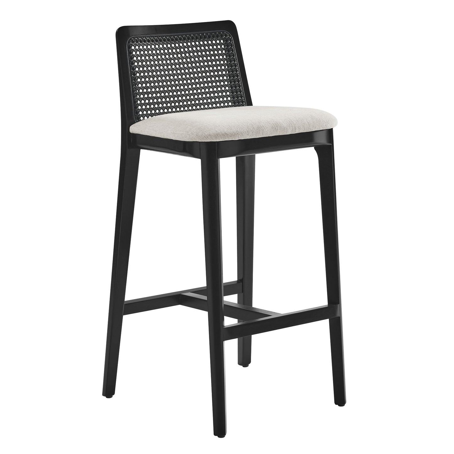 Modway Outlet Monarch Wood and Rattan Bar Stool by Modway  Bar and Dining Furniture Black Black Heathered Weave Ivory - EEI-6846-BLK-BLK-HEI