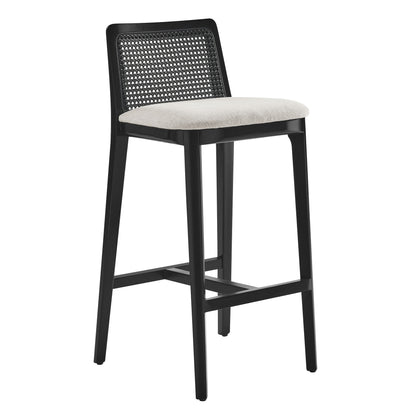 Modway Outlet Monarch Wood and Rattan Bar Stool by Modway  Bar and Dining Furniture Black Black Heathered Weave Ivory - EEI-6846-BLK-BLK-HEI