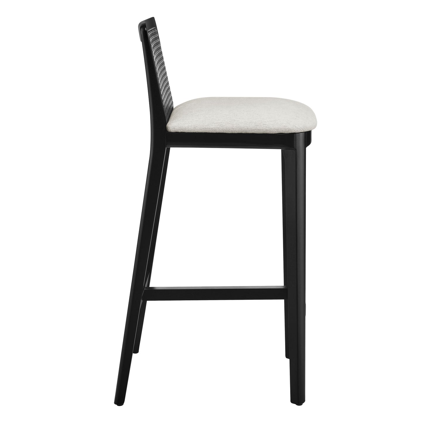 Modway Outlet Monarch Wood and Rattan Bar Stool by Modway  Bar and Dining Furniture Black Black Heathered Weave Ivory - EEI-6846-BLK-BLK-HEI