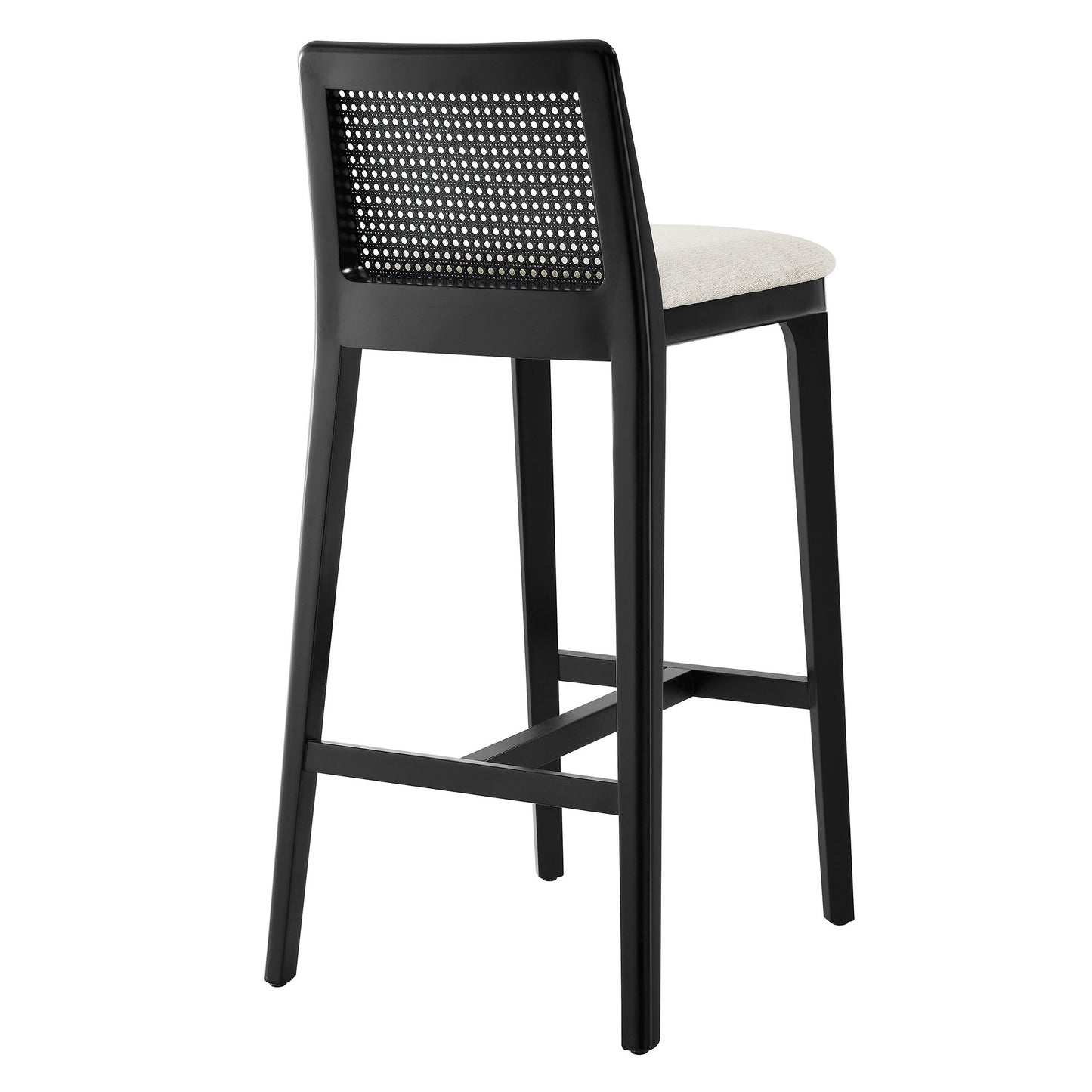 Modway Outlet Monarch Wood and Rattan Bar Stool by Modway  Bar and Dining Furniture Black Black Heathered Weave Ivory - EEI-6846-BLK-BLK-HEI