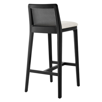 Modway Outlet Monarch Wood and Rattan Bar Stool by Modway  Bar and Dining Furniture Black Black Heathered Weave Ivory - EEI-6846-BLK-BLK-HEI