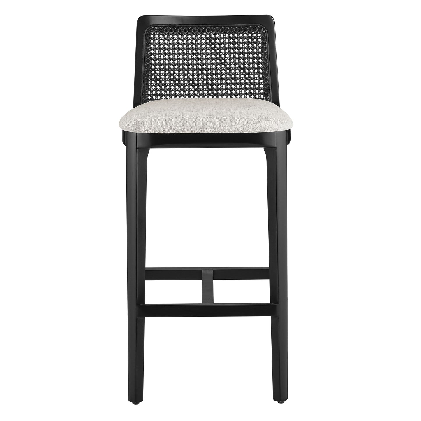 Modway Outlet Monarch Wood and Rattan Bar Stool by Modway  Bar and Dining Furniture Black Black Heathered Weave Ivory - EEI-6846-BLK-BLK-HEI