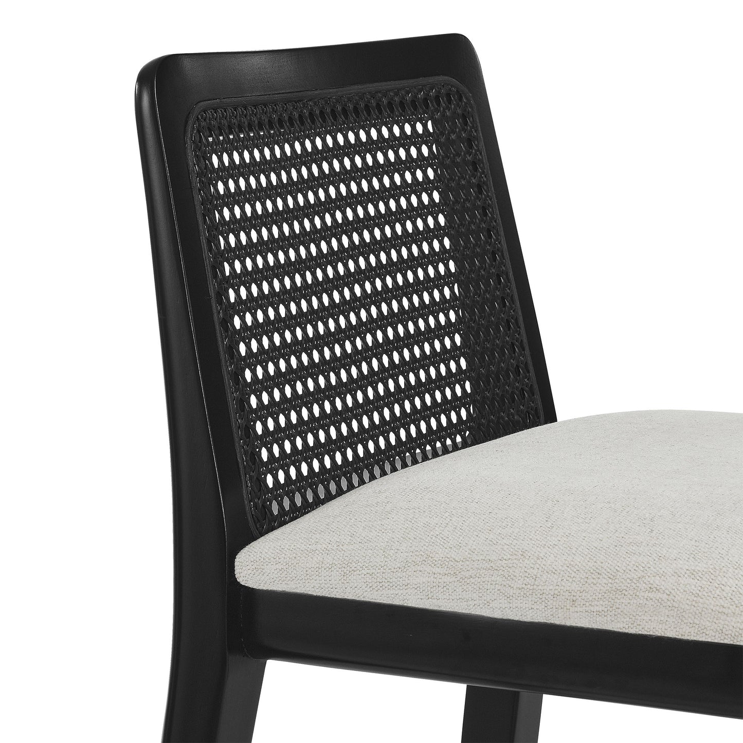 Modway Outlet Monarch Wood and Rattan Bar Stool by Modway  Bar and Dining Furniture Black Black Heathered Weave Ivory - EEI-6846-BLK-BLK-HEI