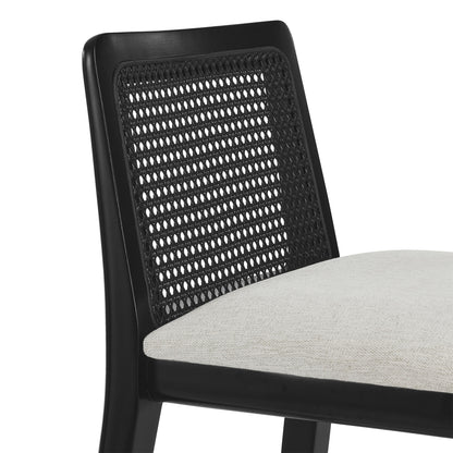 Modway Outlet Monarch Wood and Rattan Bar Stool by Modway  Bar and Dining Furniture Black Black Heathered Weave Ivory - EEI-6846-BLK-BLK-HEI