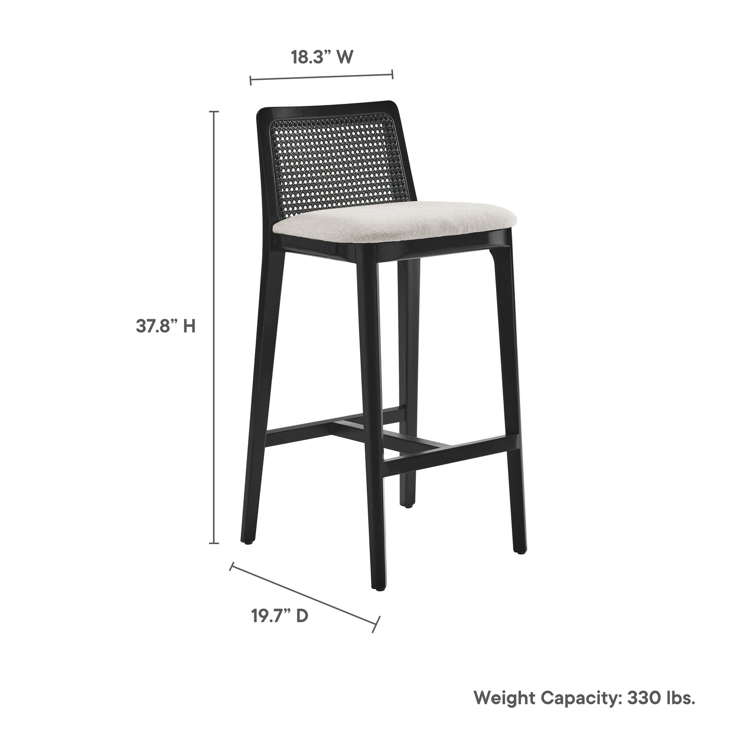 Modway Outlet Monarch Wood and Rattan Bar Stool by Modway  Bar and Dining Furniture Black Black Heathered Weave Ivory - EEI-6846-BLK-BLK-HEI