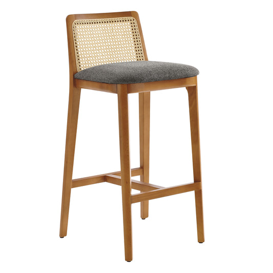 Modway Outlet Monarch Wood and Rattan Bar Stool by Modway  Bar and Dining Furniture Honey Natural Gray - EEI-6846-HON-NAT-GRY