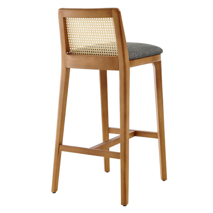 Modway Outlet Monarch Wood and Rattan Bar Stool by Modway  Bar and Dining Furniture Honey Natural Gray - EEI-6846-HON-NAT-GRY