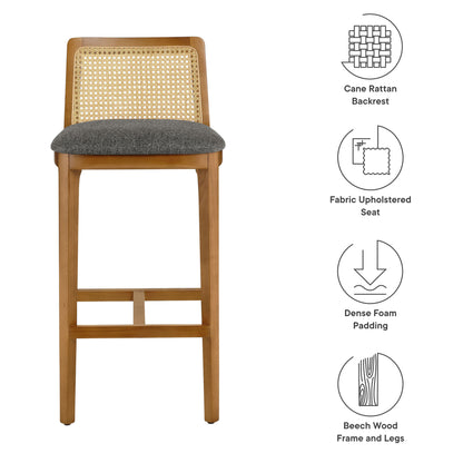 Modway Outlet Monarch Wood and Rattan Bar Stool by Modway  Bar and Dining Furniture Honey Natural Gray - EEI-6846-HON-NAT-GRY