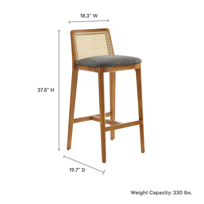 Modway Outlet Monarch Wood and Rattan Bar Stool by Modway  Bar and Dining Furniture Honey Natural Gray - EEI-6846-HON-NAT-GRY