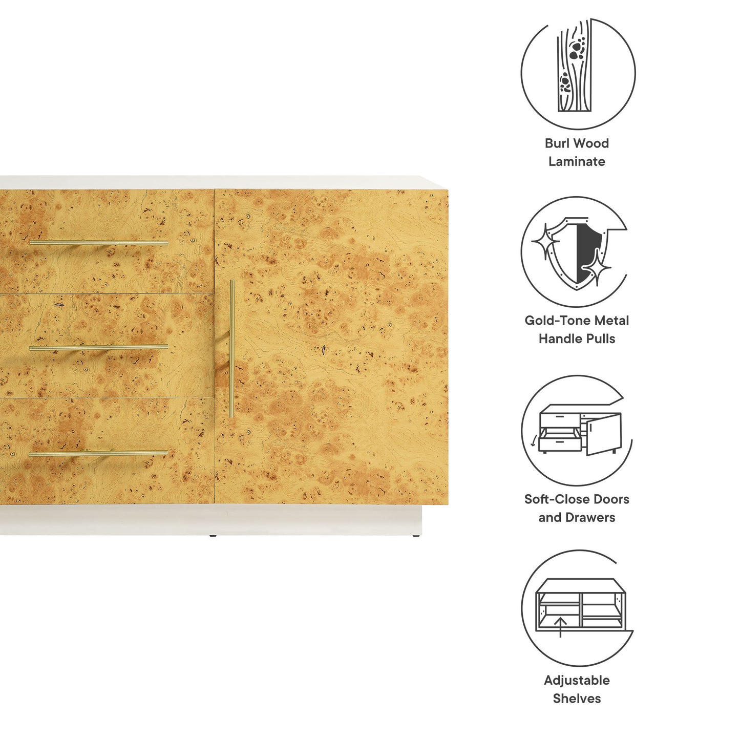 Modway - Abel 59 Inch Burl Wood Sideboard Buffet TV Stand by Modway  Living Room Decor Brown - EEI-6848-WHI-BUR