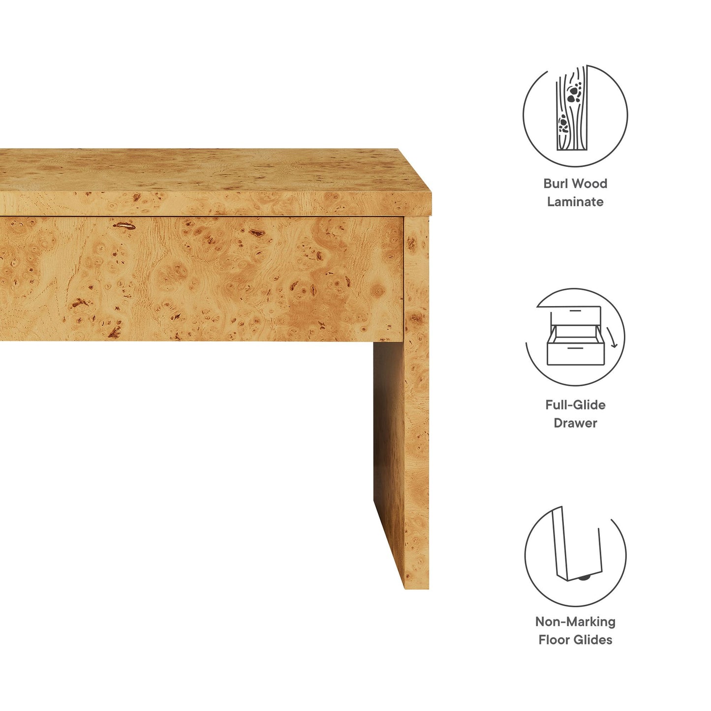 Modway - Hudson 1-Drawer Burl Wood Nightstand by Modway Bedroom Case Goods Natural - EEI-6855-BUR