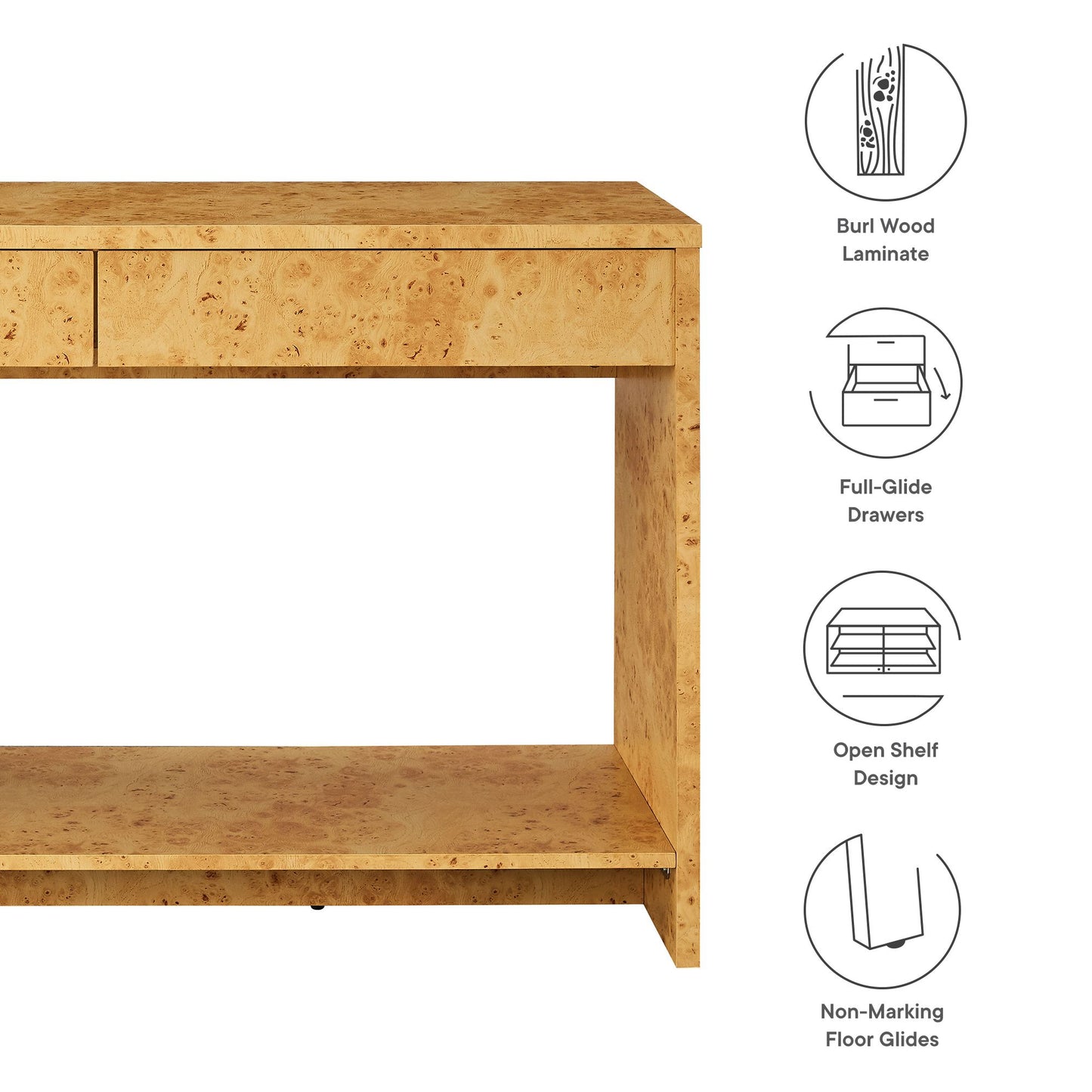 Modway - Hudson 2-Drawer Burl Wood Console Table by Modway Living Room Tables Natural - EEI-6857-BUR