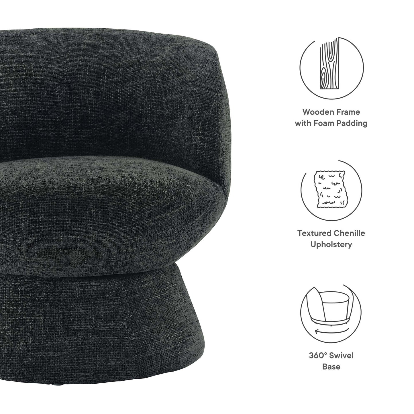 Modway - Vesta Chenille Fabric Upholstered Swivel Chair by Modway  Living Room Sofas and Armchairs Gray - EEI-6863-CAR