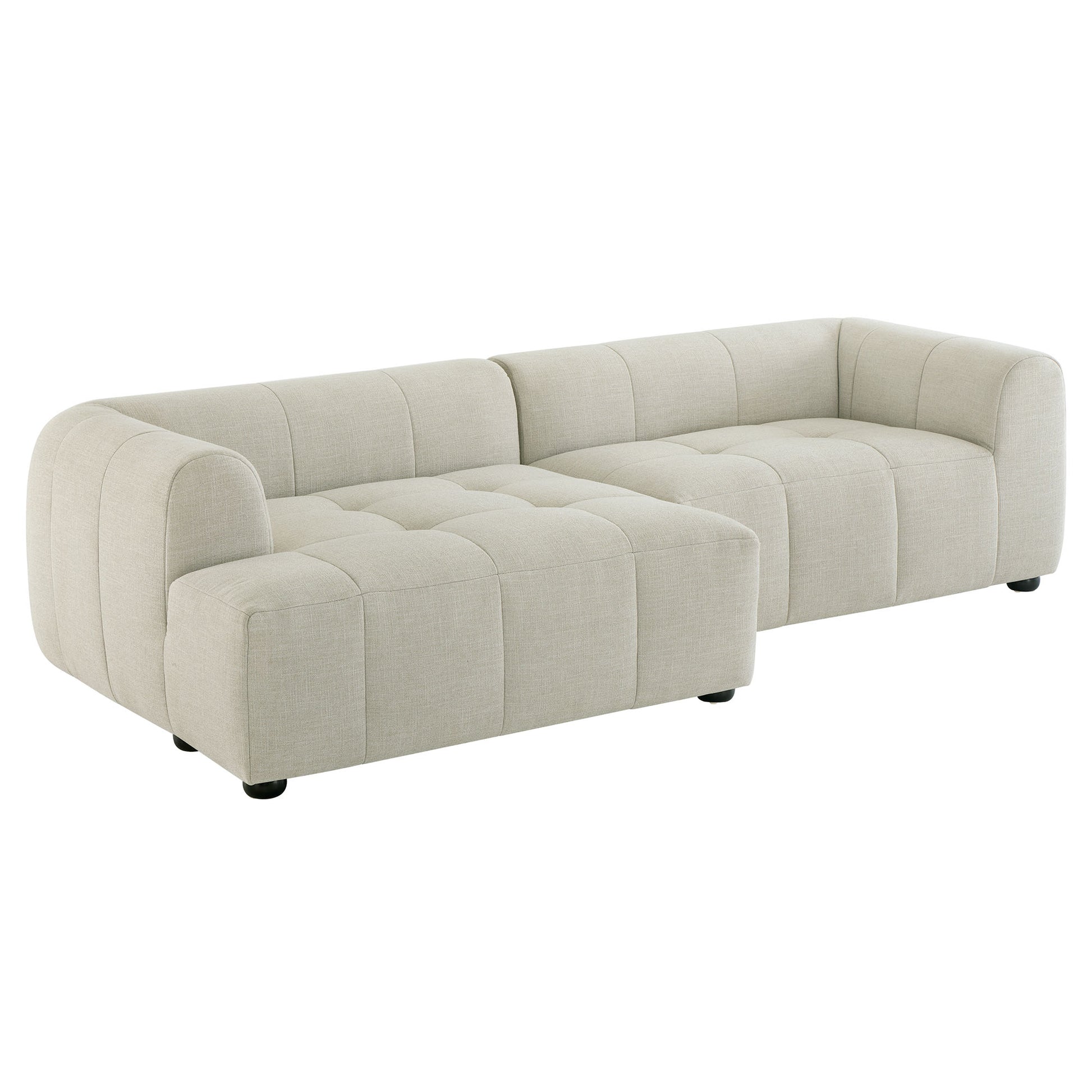 White upholstered fabric modular sofa with chaise, left-facing, for living room seating.