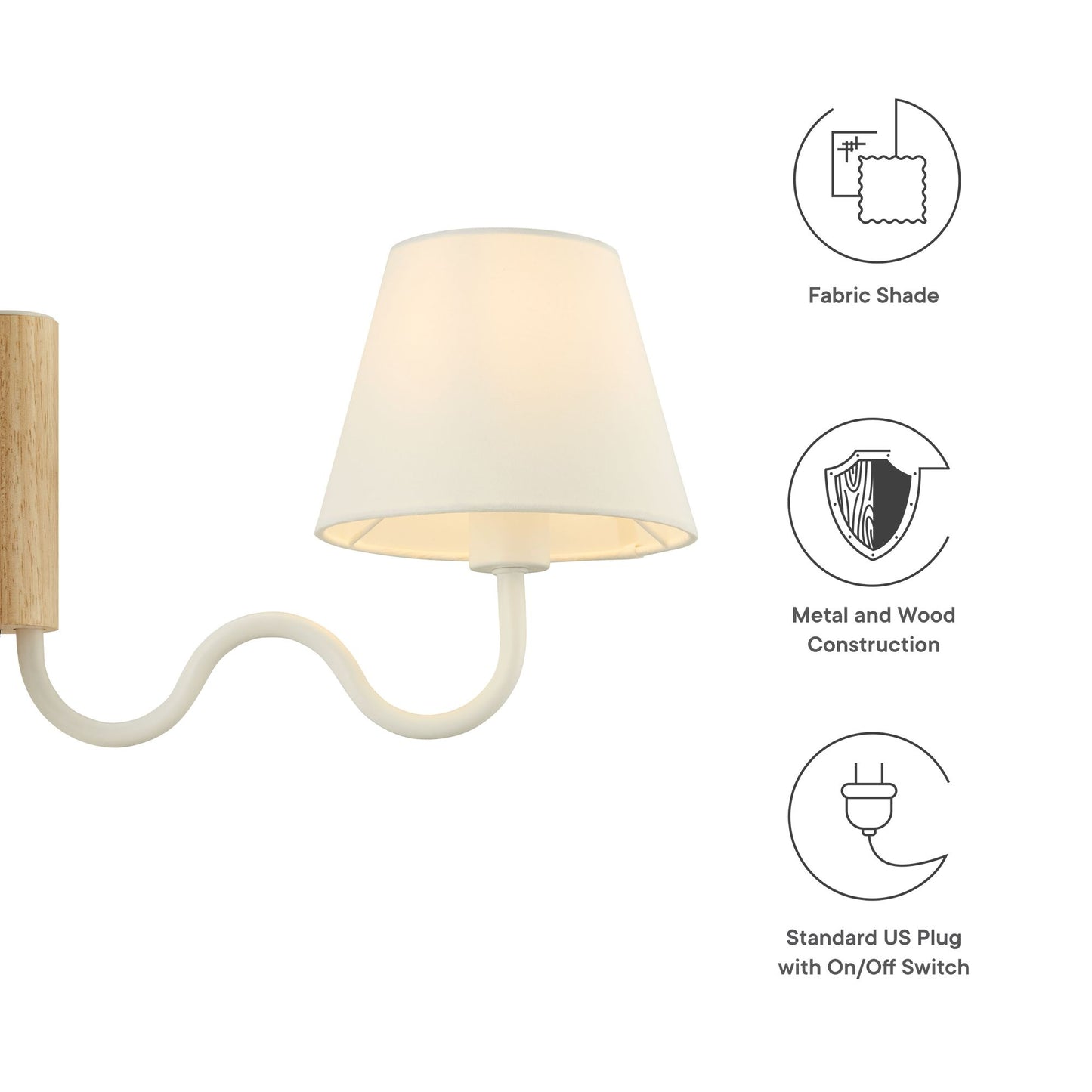 Modway - Sunlit Squiggle Arm Wall Sconce by Modway  Lighting Ceiling Lamps White - EEI-6881-NAT-WHI